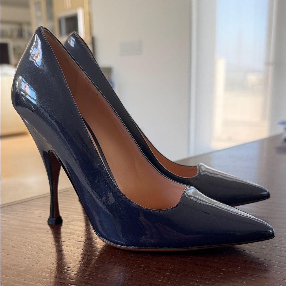 New Navy Blue patent leather pinup pumps Heels 37